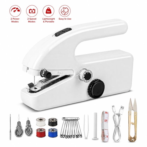 Handheld Sewing Machine for Beginners, Portable Mini Hand Sewing Machine for Quick Stitching, Electric Lightweight Easy to Use, Travel & DIY, Emergency Repairs for Clothes & Fabrics Ivory