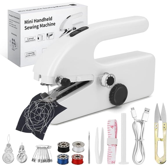 Handheld Sewing Machine for Beginners, Portable Mini Hand Sewing Machine for Quick Stitching, Electric Lightweight Easy to Use, Travel & DIY, Emergency Repairs for Clothes & Fabrics Ivory