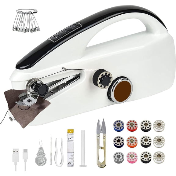 Handheld Sewing Machine for Beginners, Portable Mini Hand Sewing Machine for Quick Stitching, Electric Lightweight Easy to Use, Travel & DIY, Repairs for Clothes & Fabrics Brown