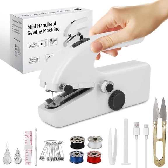 Handheld Sewing Machine Cordless - Portable Mini Handheld Sewer, Pocket Sewing Machine for Quick Repairs, Handy , Travel  Sew Quick,  & DIY Fabric (Black-White)