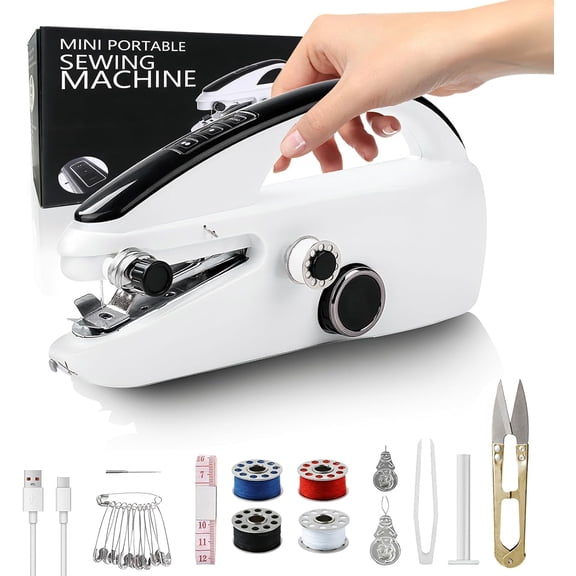 Handheld Sewing Machine, Mini Hand Held Sewing Machine for Beginners, Hand Sewing Machine for Clothes Fabrics Repair Home DIY, Portable Hand Hemming Stitching Machine