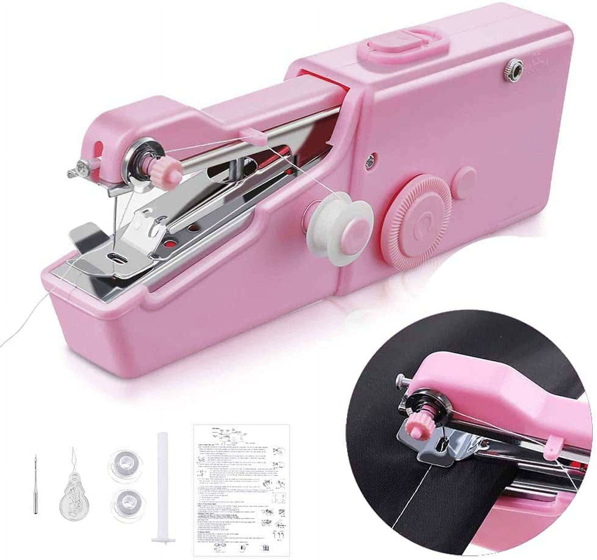 Mini Hand Sewing Machine Portable Quick Handy Stitch Sew Needlework  Cordless Clothes Fabrics Home DIY Electric Sewing Machine