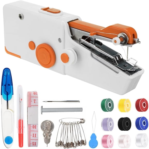 Handheld Sewing Machine, Mini Sewing Machine Handheld for Quick Stitching with Sewing Kits Suitable for Home,Travel,DIY (Orange)
