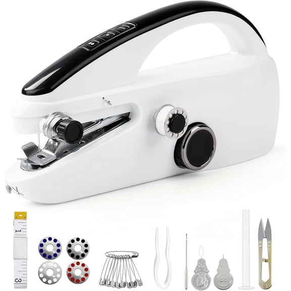 Handheld Sewing Machine, Portable & Cordless Mini Sewing Machine for Beginners - Electric Fast Stitching, DIY Fabric Clothes Repair Kit, Home Travel Mending Machine with Accessories(White)