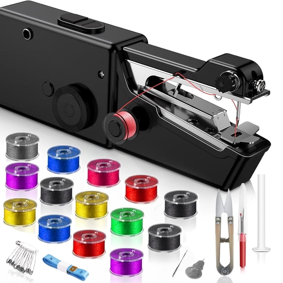 14 Coils +6 Accessories Handheld Sewing Machine, Portable Mini Electric Small Sewing Kit for Beginners, DIY