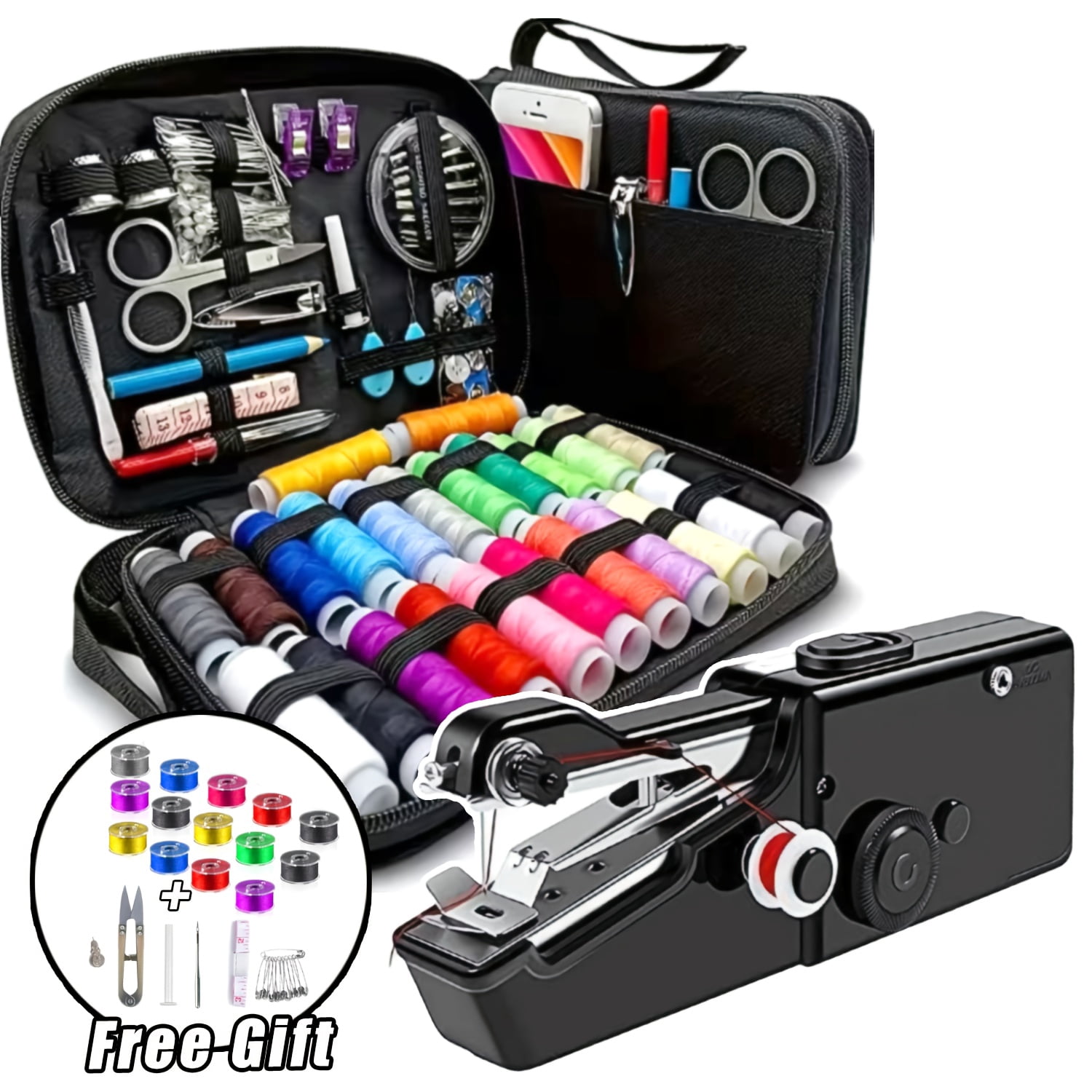 14 Coils +6 Accessories Handheld Sewing Machine, Portable Mini Electric Small Sewing Kit for Beginners, DIY
