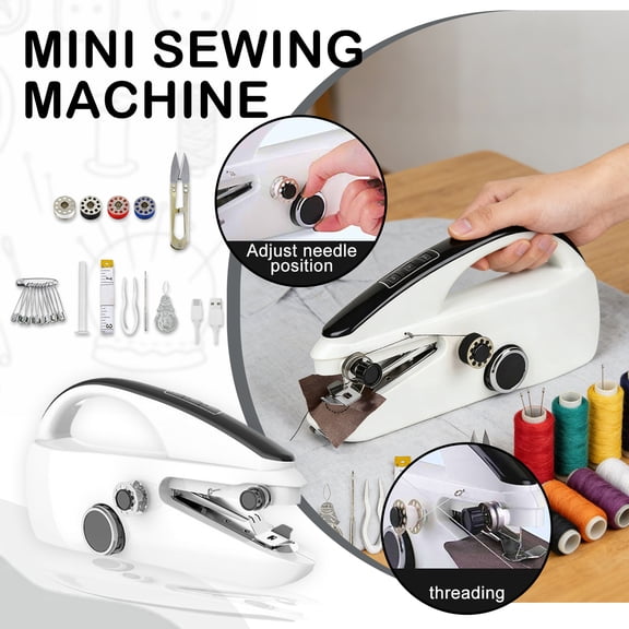 Handheld Sewing Machine Portable Mini Electric Stitching Tool with Dual Speed & Power Modes, Built-in Thread Cutter & Complete Sewing Kit for Beginners
