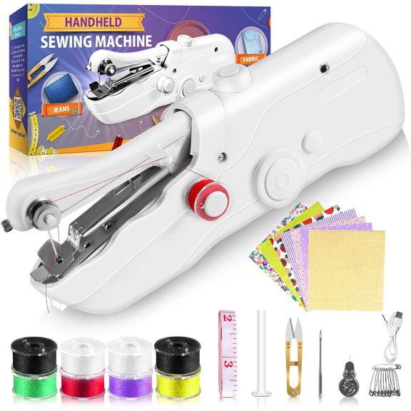 Handheld Sewing Machine, Quick Sew Mini Electric Sewing Machine, Stitching Easy to Use for Beginners and Adults, Clothes Mending, Hand Sewing Device Suitable for DIY Travel