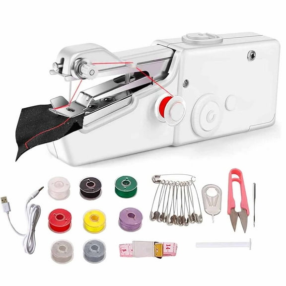 Handheld Sewing Machine, Quick Sewing Portable Sewing Machine, Mini Handheld Sewing Machine, Portable Sewing Machine Suitable for Home - White
