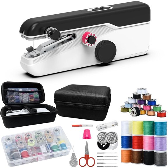 Handheld Sewing Machine for Beginners & Quick Fixes, 2-Speed Mini Sewing Machine | Power (/USB-C)/26-Color Thread Kit & Storage Box