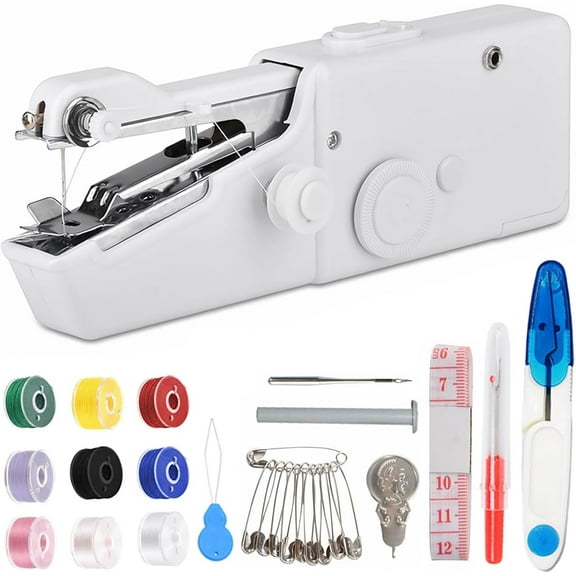 Handheld Sewing Machine for Quick Stitching, Mini Portable Sewing Machine with Sewing Kits for Home DIY, Travel (White)