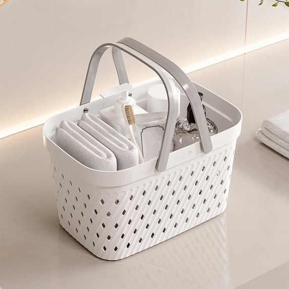 Handheld Shower Caddy with Drainage Holes, Plastic Bath Basket with Dual Handles – Portable Storage for Shampoo, Soap, Towels in Bathroom, Dorm, RV, Beach, Camping
