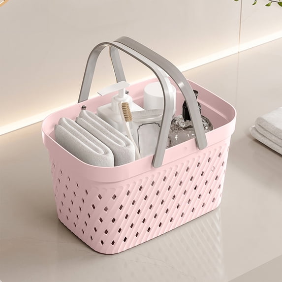 Handheld Shower Caddy with Drainage Holes, Plastic Bath Basket with Dual Handles – Portable Storage for Shampoo, Soap, Towels in Bathroom, Dorm, RV, Beach, Camping