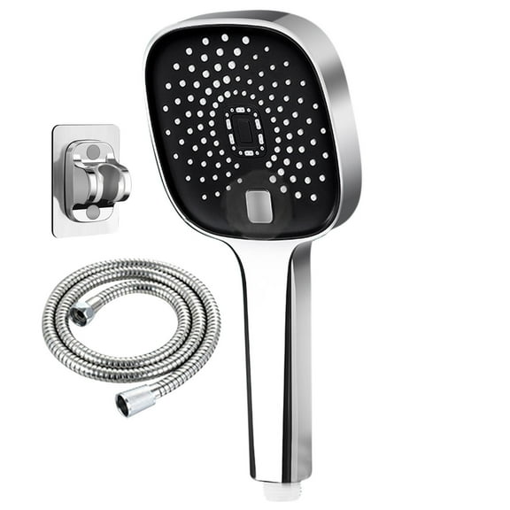 Handheld Shower Head - 5 Spray Settings, Square Shower Head with Handheld Hose for Customizable Water Flow (Silver)