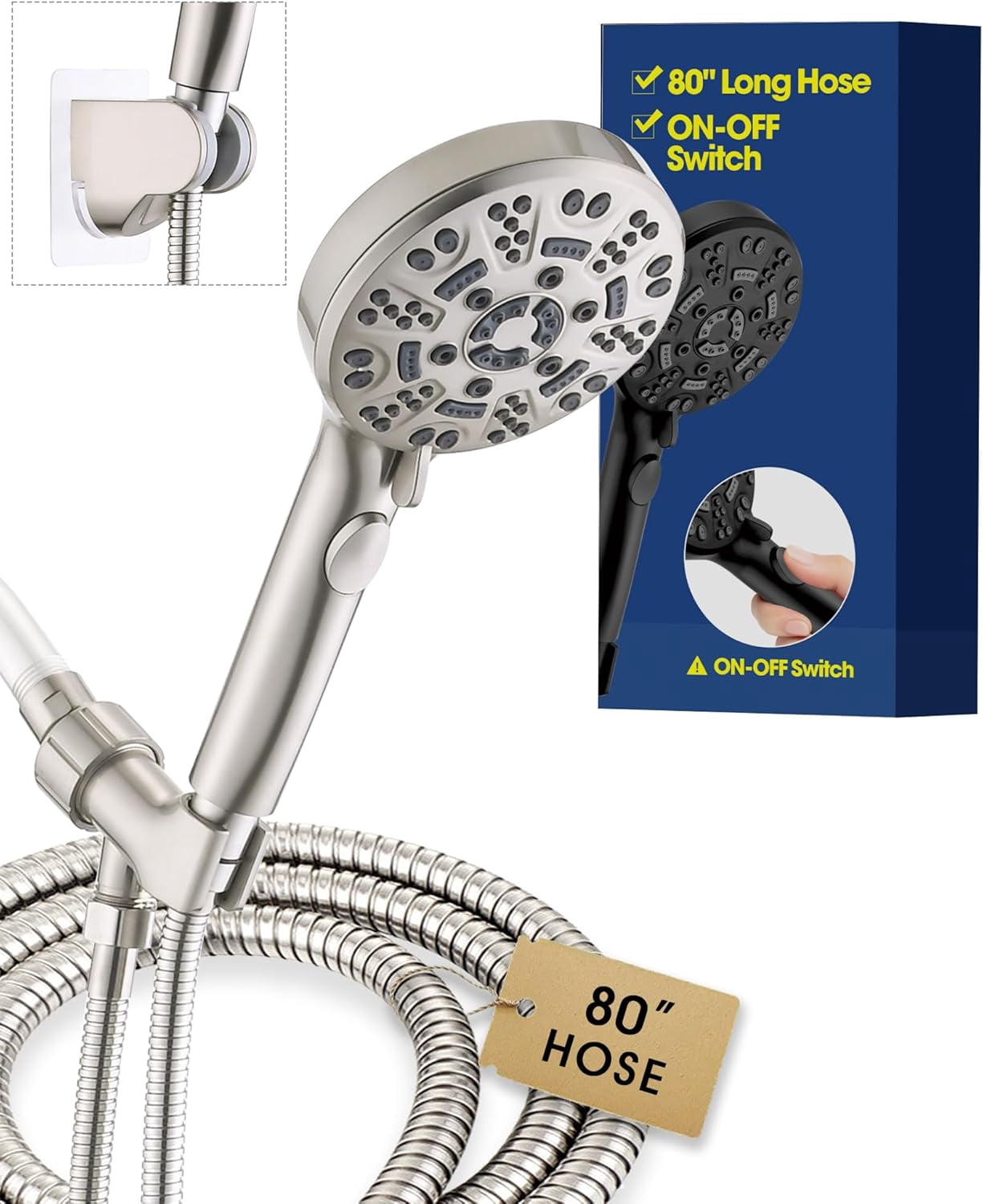 Handheld Shower Head with 6.56ft Extra Long Hose, On Off Switch 8 ...
