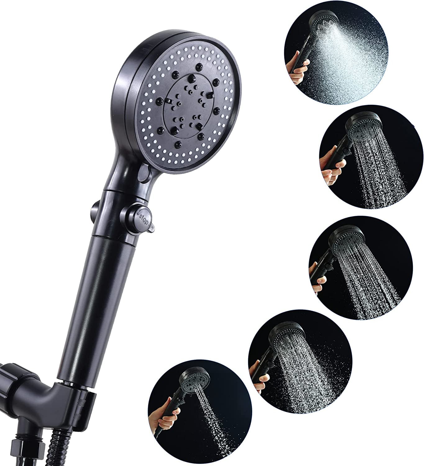 Handheld Shower Head with Filter, Stainless Steel Hose and Adjustable