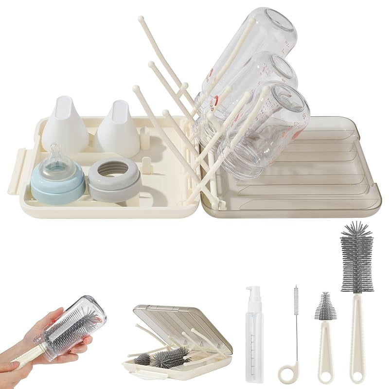 Baby Travel Essential Set Spazzole Per Biberon 6 In 1, In Silicone, Con Scatola Portaoggetti E Dispenser Sapone, Per Viaggio