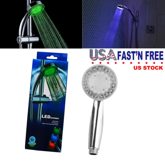 Handheld Shower Head Home Bathroom 7-Color Auto-Changing Led Water Glow Light