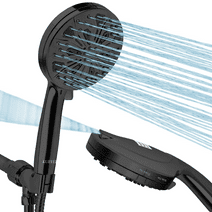 Handheld Shower Head, KUIIYER 10-Mode 5.1”High Pressure Shower Head with Handheld (5 Ft Steel Long Hose/ Detachable Brass Holder/ Anti-Clog Nozzle) Built-in 2-Mode Power Wash Spray (2.5 GPM, Black)