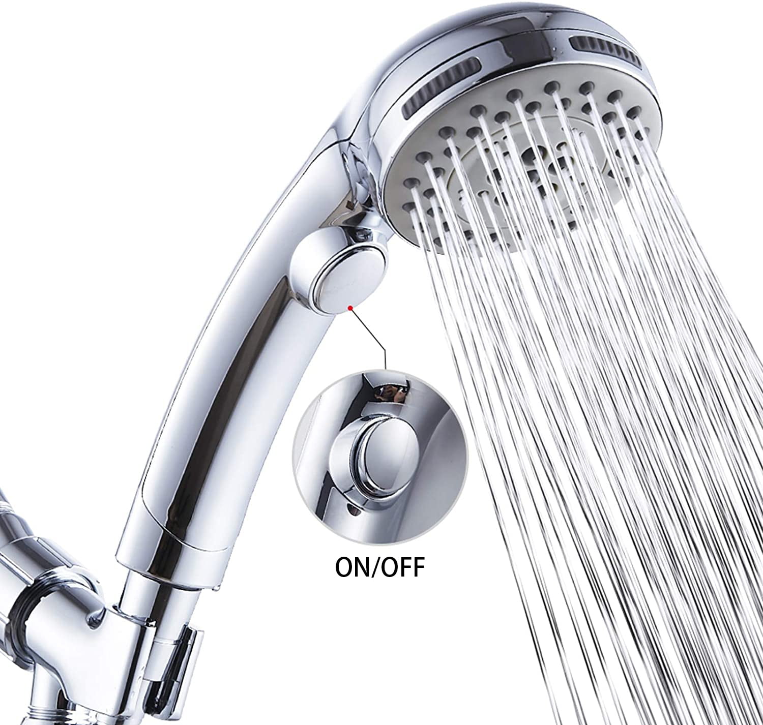 Handheld Shower Head Long Hose, High Pressure, Chrome Finish Bathroom Faucet Kit with Rainfall