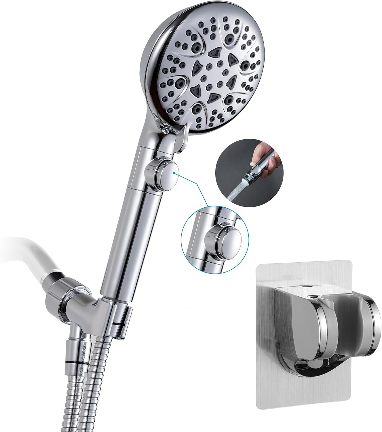 Handheld Shower Head with ON/OFF Switch,Detachable 8 Mode High Pressure ...