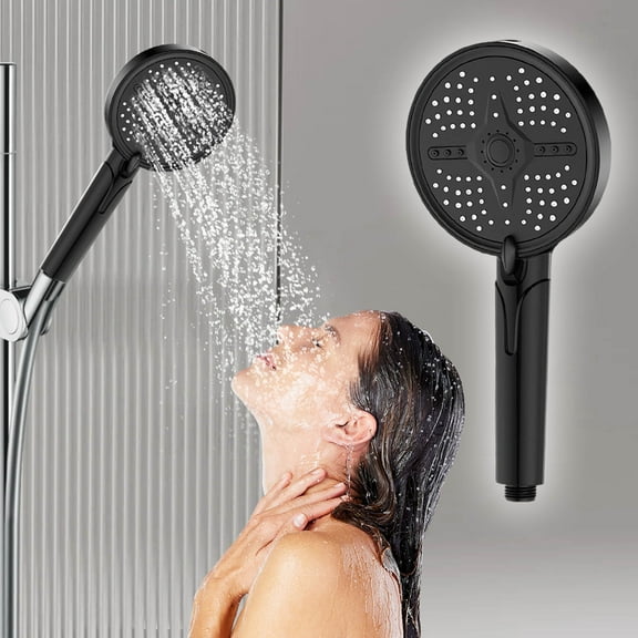 Handheld Shower Head (Ver.1), Strong Water Pressure, Water Saving Filter For Bathroom (Handheld Shower Head with Silicon Cover) (Deep Black)