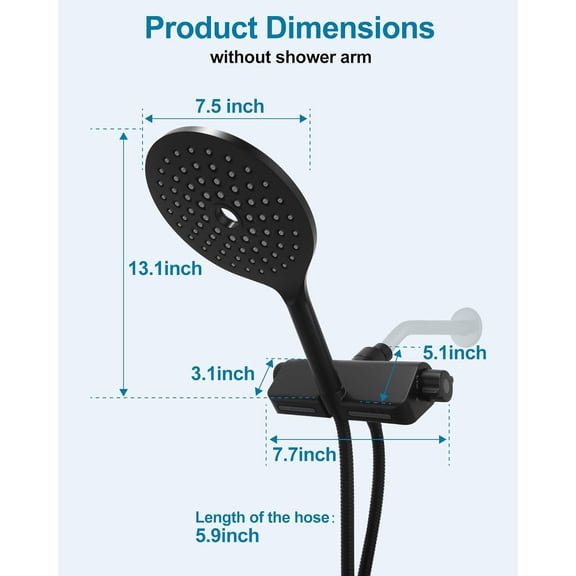 Handheld Shower Head with Filter High Pressure 2-in-1 Dual Spa System 7.5 Rainfall Filtered Water Softener for Hard Water Matte Black
