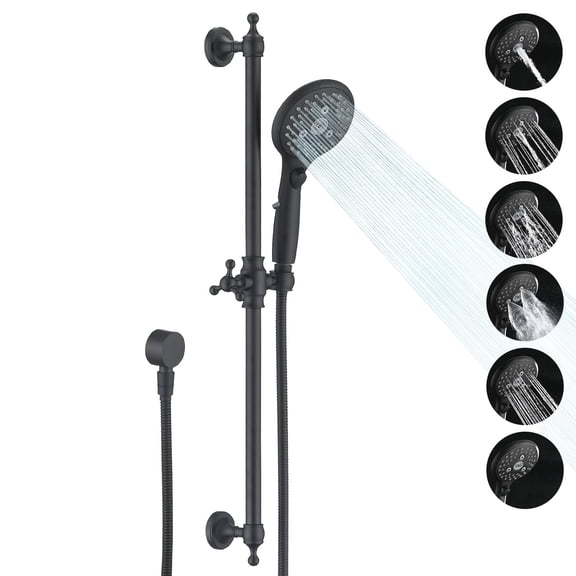 Handheld Shower Head with Slide Bar, Matte Black, 6 Settings, Adjustable Height