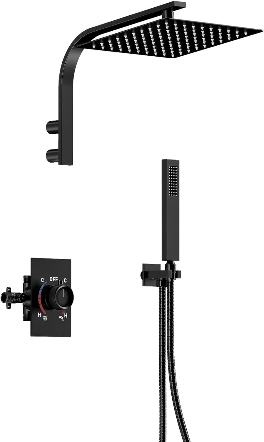 Handheld Shower System 10 Inch Matte Black Shower Faucet Set Wall