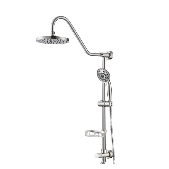 Handheld Shower System with Rain Shower Head, 8 Inch Stainless Steel, 5 Spray Settings, Adjustable Slide Bar, Wall Mounted Bathroom Shower Fixture