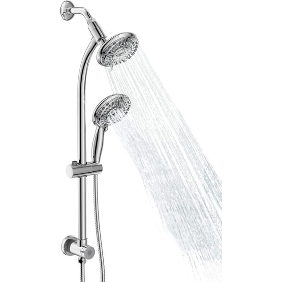 Handheld Showerhead & Rain Shower Combo for Easy Reach, 27.5" Drill-free Stainless Steel Slide Bar, 5of 5-setting Handheld Shower and Showerhead, with 5ft Hose - Polished Chrome