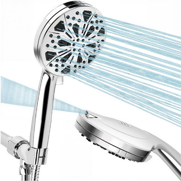 10-Spray Handheld Shower Head with 60" Stainless Steel Hose - High Pressure Bath Showerhead for Bathroom, Chrome Finish