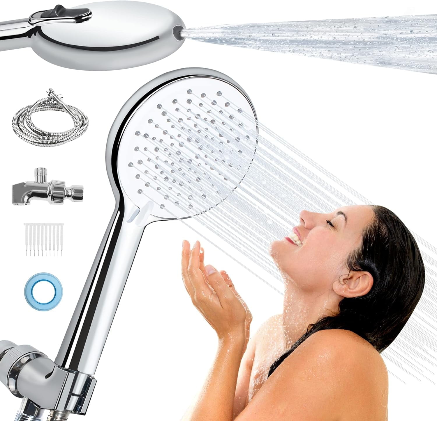 Handheld Showerheads, High Pressure Shower Head with Hose 3 Settings Detachable Shower Heads Sprayer Built-in Power Wash to Clean Tub, Tile & Pets