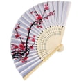 thumbnail image 1 of Handheld Silk Fabric Folding Fan Natural Bamboos Frame Classical Flower Pattern Portable Decorative Accessories, 1 of 11