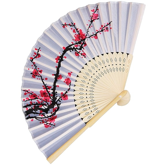Handheld Silk Fabric Folding Fan Natural Bamboos Frame Classical Flower Pattern Portable Decorative Accessories