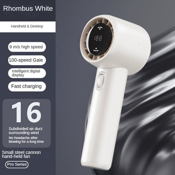 Handheld Small Fan 100 Wind Speeds Adjustable High-Speed Portable Handheld Turbofan USB Rechargeable Mini Fan,White