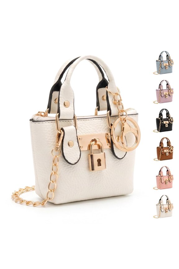 Handheld Small Square Bag, Mini Purse Keychain, Cute Tote Bag Coin Purse, Mini Backpack Keychain Wallet PU Leather
