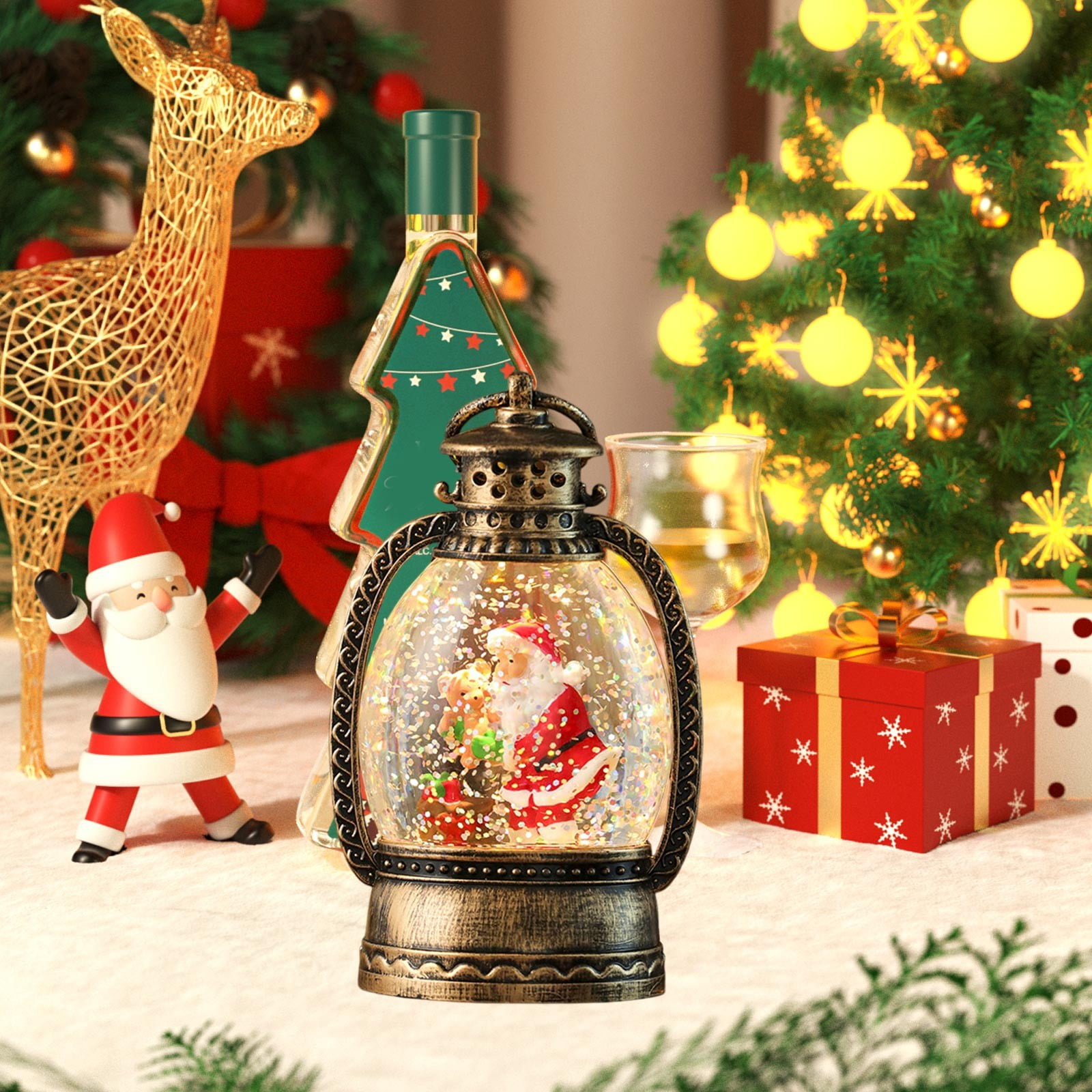 Portable Battery Christmas Lantern with LED Lights - Festive