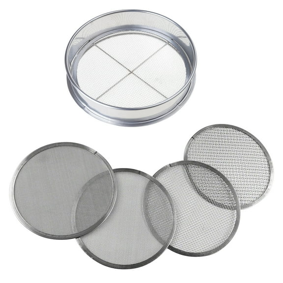 Handheld Soil Sifter Stainless Steel Riddle Sieve Set 8 Inch Diameter with 4 Netting Option for Garden Use