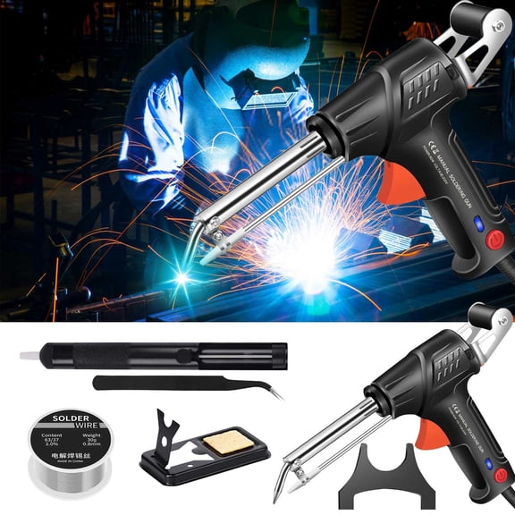 Semi-Automatic Handheld Soldering Iron with Built-in LED Light Ergonomic Comfort Grip Fast Heating Welding Tool for Electronics Circuit Jewelry Repair