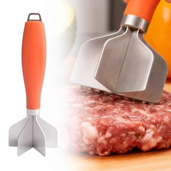 Handheld Stainless Steel Manual Meat Masher Ergonomic Curved Handle Multi Purpose Potato Fruit Smasher Kitchen Prep Tool