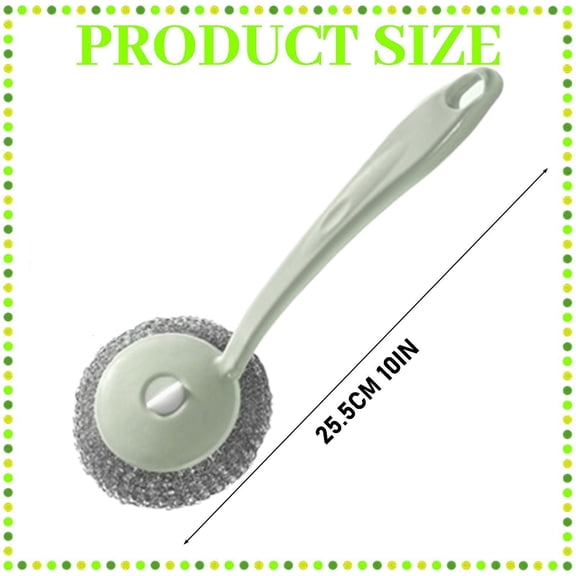Handheld Stainless Steel Scrubber Sponge With Handle Heavy Duty Kitchen Cleaning Scouring Pad-Light Pink
