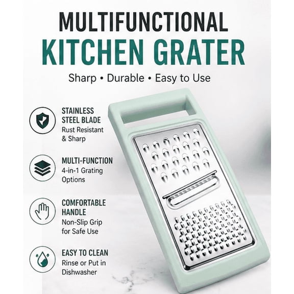 Handheld Stainless Steel Vegetable Grater & Slicer  Multifunctional Kitchen Grater with Handle, Cheese Potato Carrot Shredder, Manual Food Prep Tool