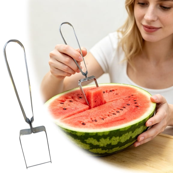 Handheld Stainless Steel Watermelon Cube Slicer Multi-purpose Fruit Cutter Easy Cutting Tool for Watermelon Pitaya Home Kitchen Camping Picnic Summer Party Use 7.5 Inch