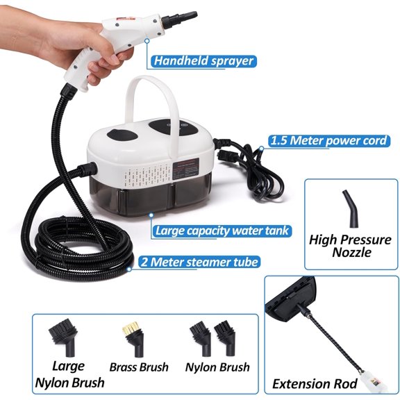 Handheld Steam Cleaner, 15s Heat-Up 1L Tank Portable Steam Cleaner, 2500W High Temperature Multipurpose Steamer for Cleaning, 6 Gears Adjustable Handheld Steamer for Home, White