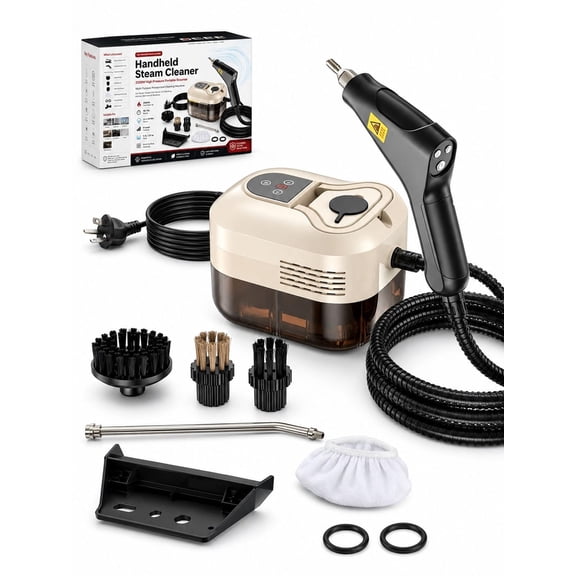 Handheld Steam Cleaner 2500W High Pressure Portable Steamer for Home, Multi-Purpose Pressurized Hand Held Steam Cleaning Machine with Brushes Accessories for Couch, Carpet, Car Detailing(Beige)