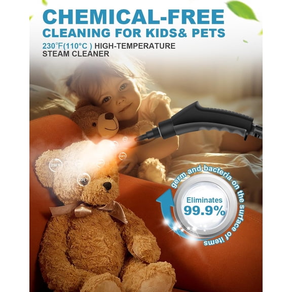 Handheld Steam Cleaner, 2500W Powerful 15sec Heat-up Multipurpose Steamer, 3-Level Temp, 37OZ Pressurized Deep Cleaning Steamer with 10 pcs Accessories for Window, Grease, Car, Home