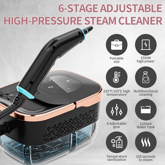 Handheld Steam Cleaner, 4 Bar Pressurized with 11 Accessories, 15s Fast Heat- & 6-Level Adjustable for Grout, Grease, Tile, Couch, Car Detailing