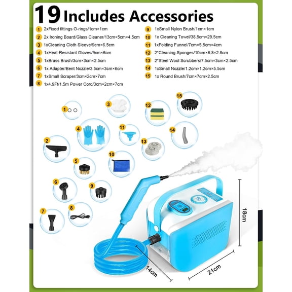 Handheld Steam Cleaner - High Pressure, Rapid Heat-Up, Portable Steam Cleaner for Tile, Grout, Carpets, and More