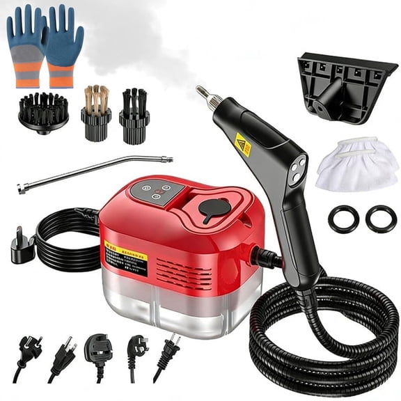 Handheld Steam Cleaner for Home | 2500w Handheld High-Temperature Pressurized Steam Cleaner with 6 Adjustable Levels, Portable Steam Cleaner for Car, Kitchen, Floor, Windows,10s Rapid Heating - RED